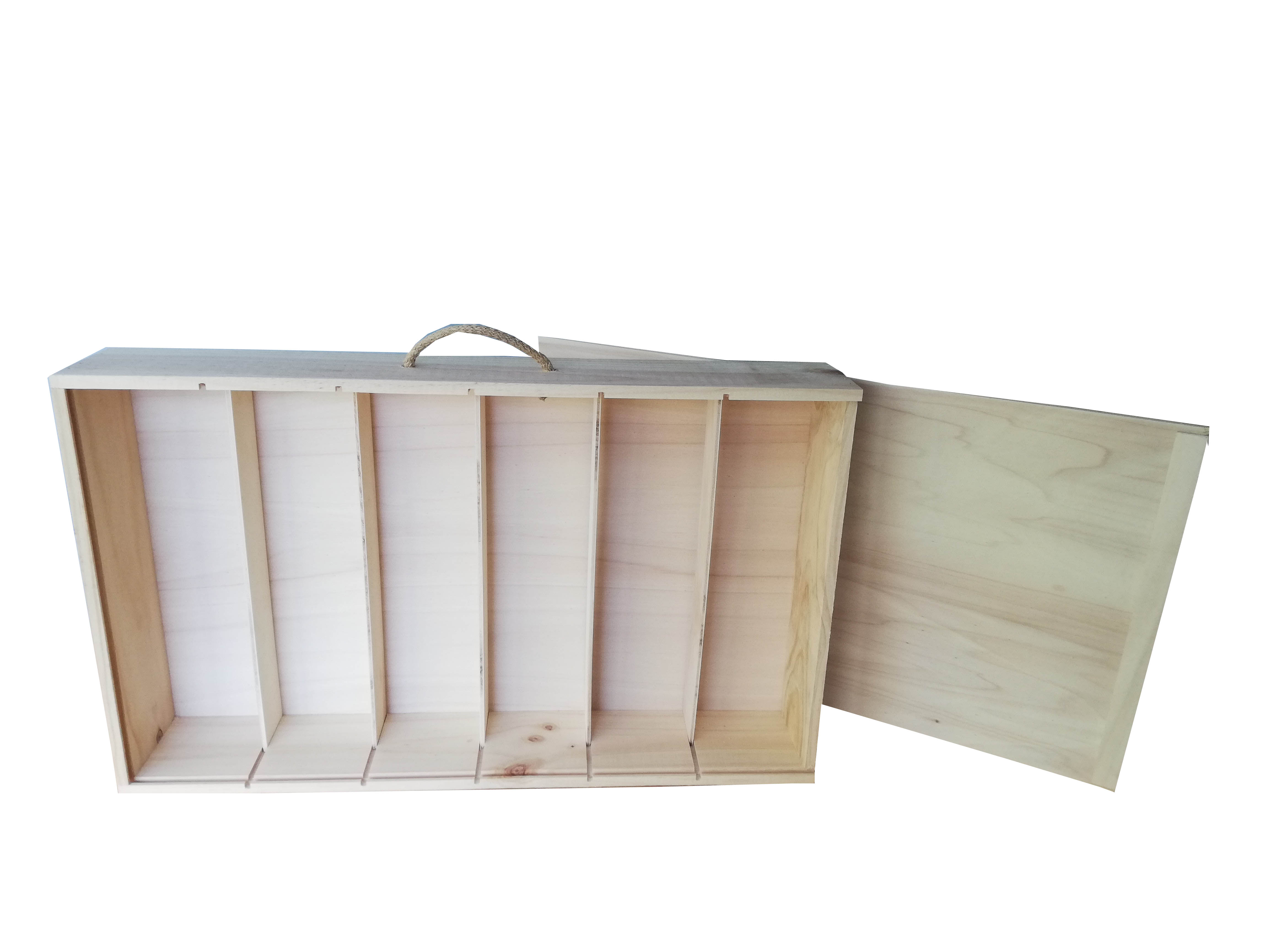 Caja de madera para 6 BOTELLAS de Cava/Vino con tapa corredera